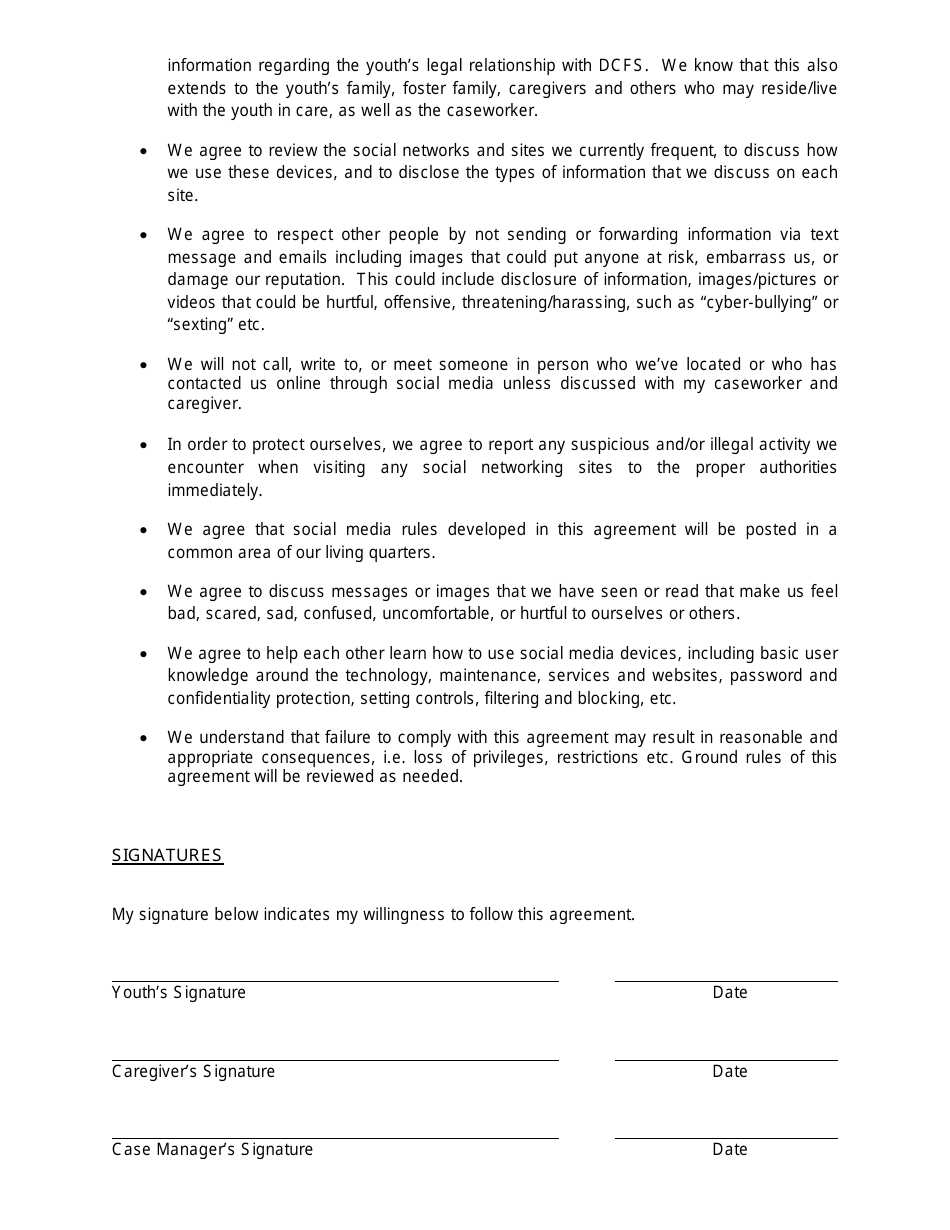 Form CFS2034 Social Media / Mobile Safety Agreement - Illinois, Page 2