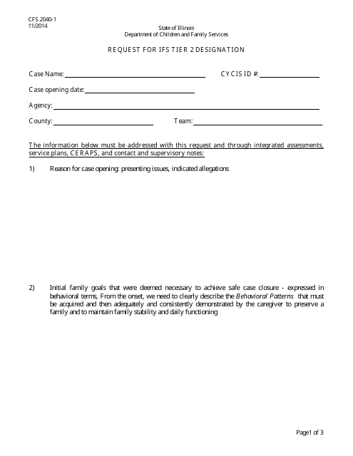 Form CFS2040-1 Request for Ifs Tier 2 Designation - Illinois