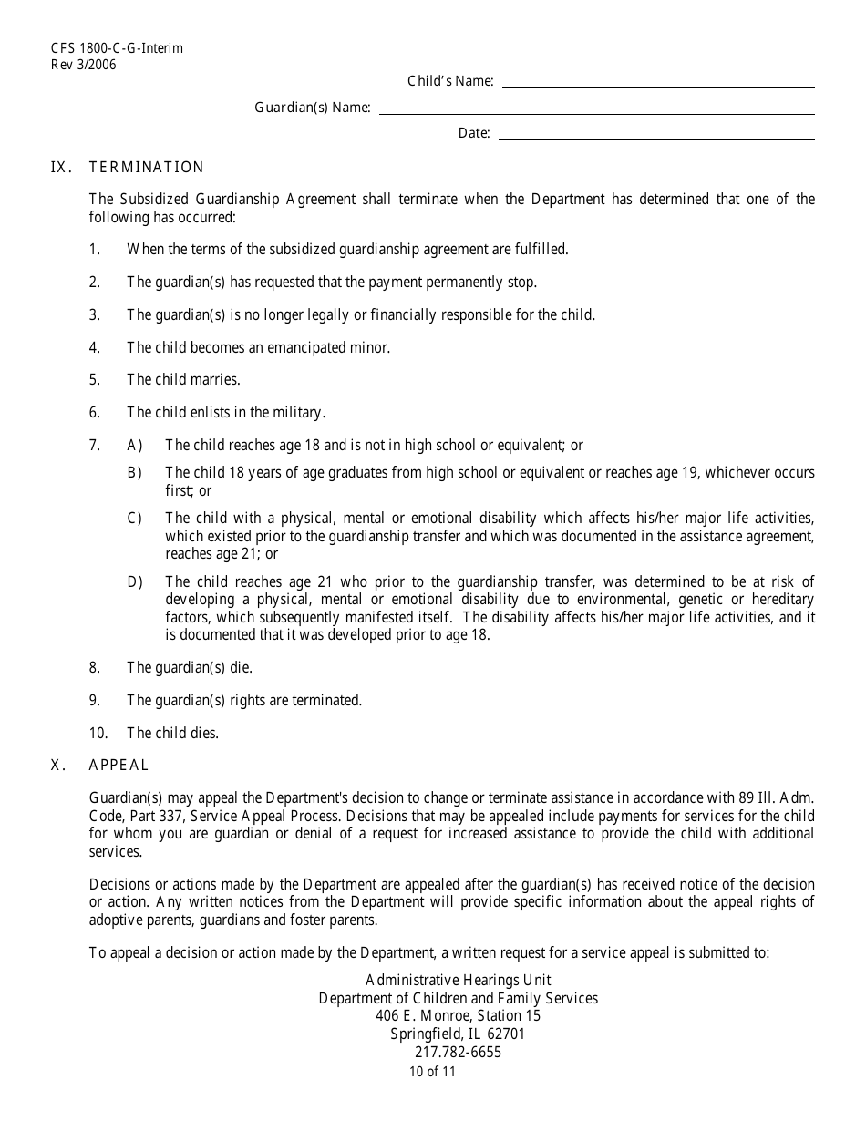 Form CFS1800-C-G-INTERIM Interim Subsidized Guardianship Agreement - Illinois, Page 10