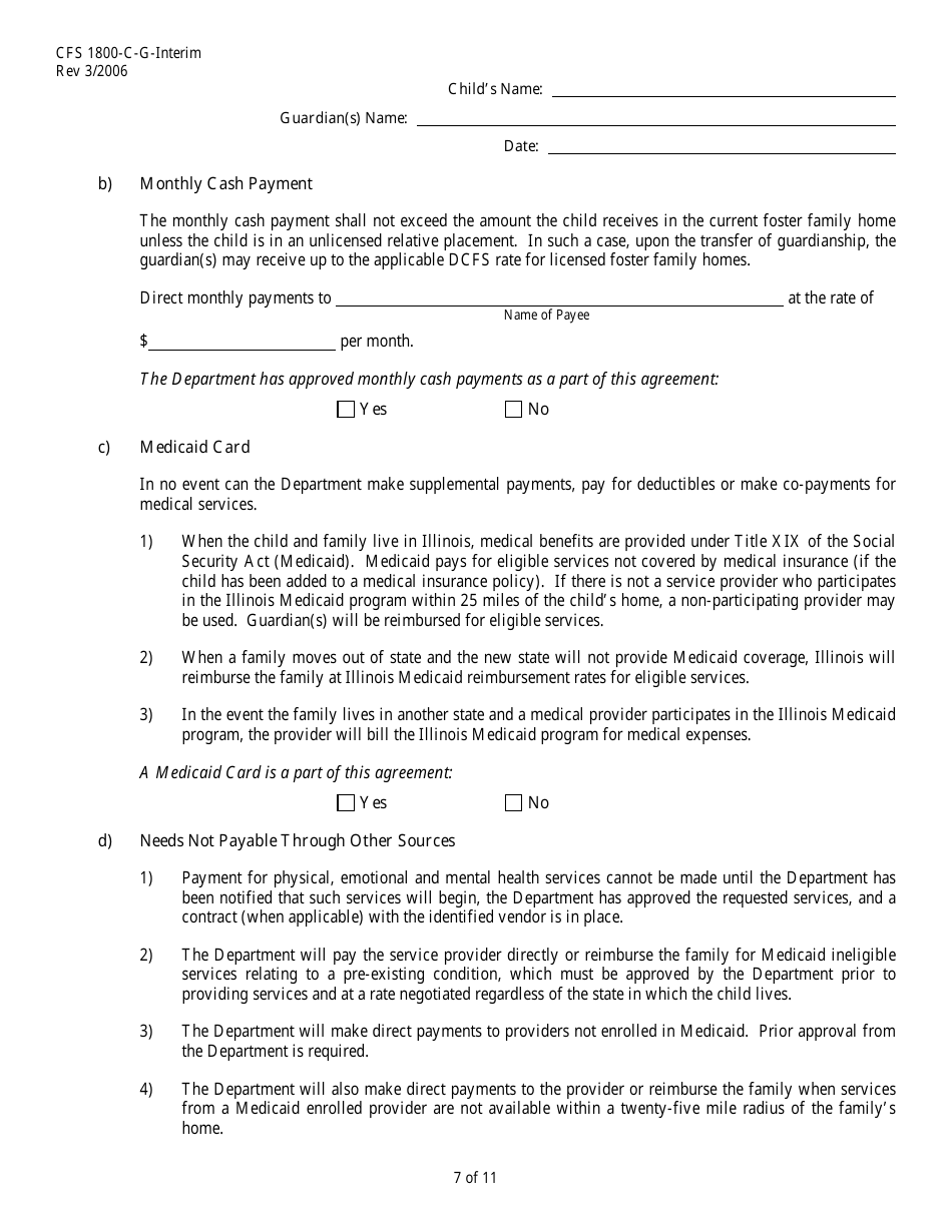 Form CFS1800-C-G-INTERIM Interim Subsidized Guardianship Agreement - Illinois, Page 7