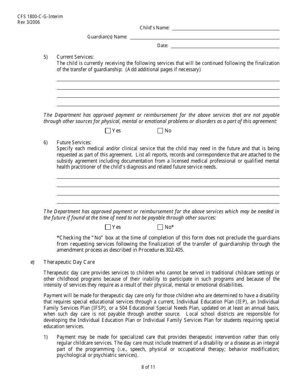 Form CFS1800-C-G-INTERIM Interim Subsidized Guardianship Agreement - Illinois, Page 8