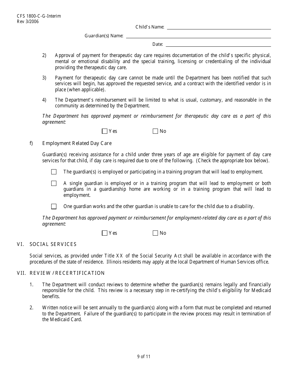 Form CFS1800-C-G-INTERIM Interim Subsidized Guardianship Agreement - Illinois, Page 9