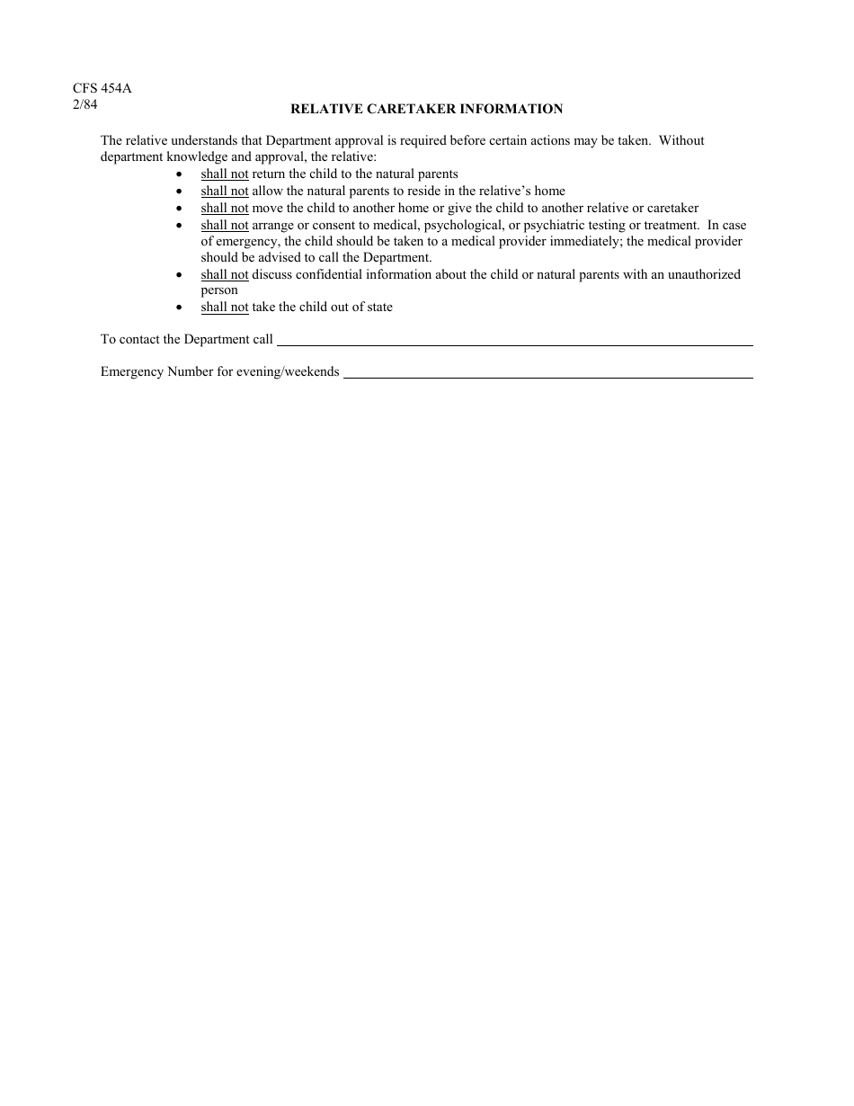 Form CFS454A Relative Caretaker Information - Illinois, Page 1