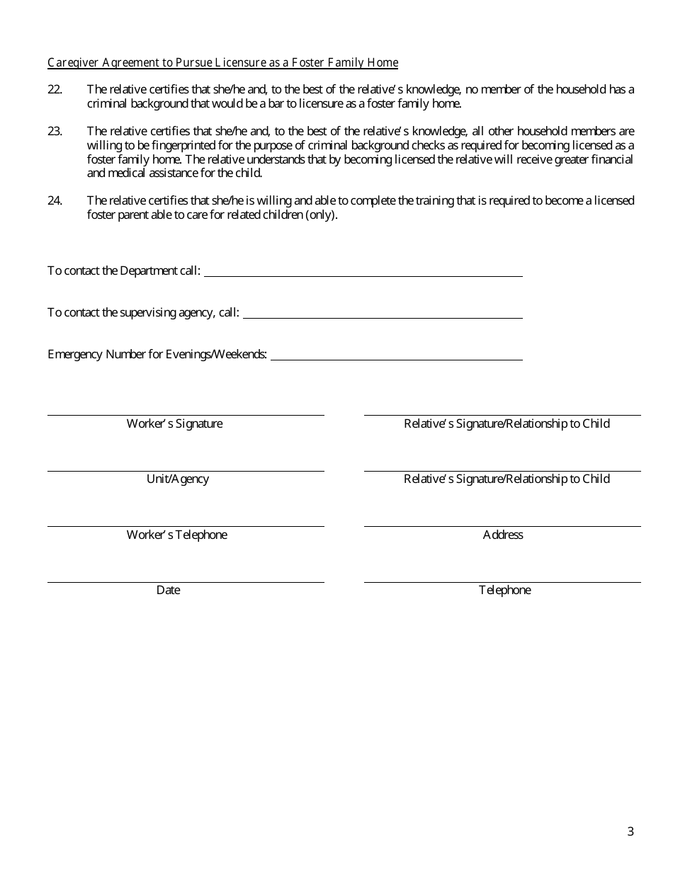 Form CFS458 Relative Caregiver Placement Agreement - Illinois, Page 3