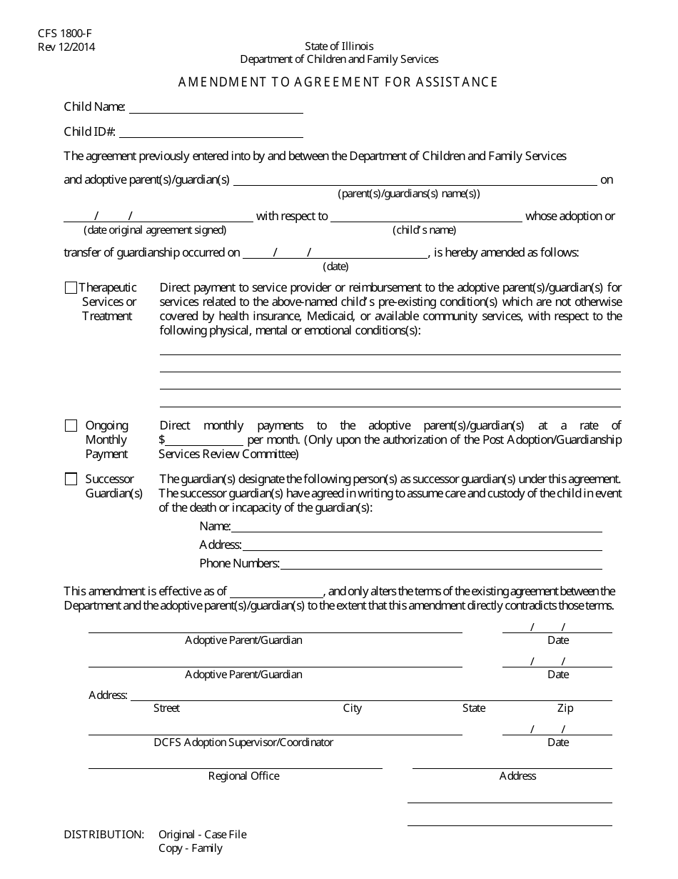 Form CFS1800-F Amendment to Agreement for Assistance - Illinois, Page 1