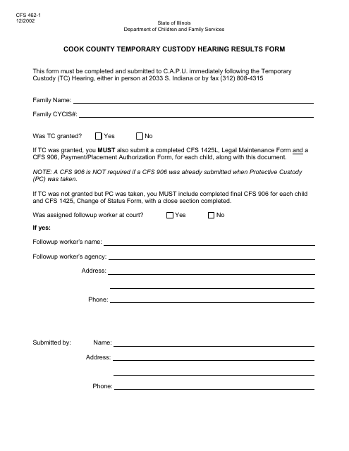 Form CFS462-1 Printable Pdf