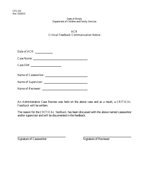 Form CFS231  Printable Pdf