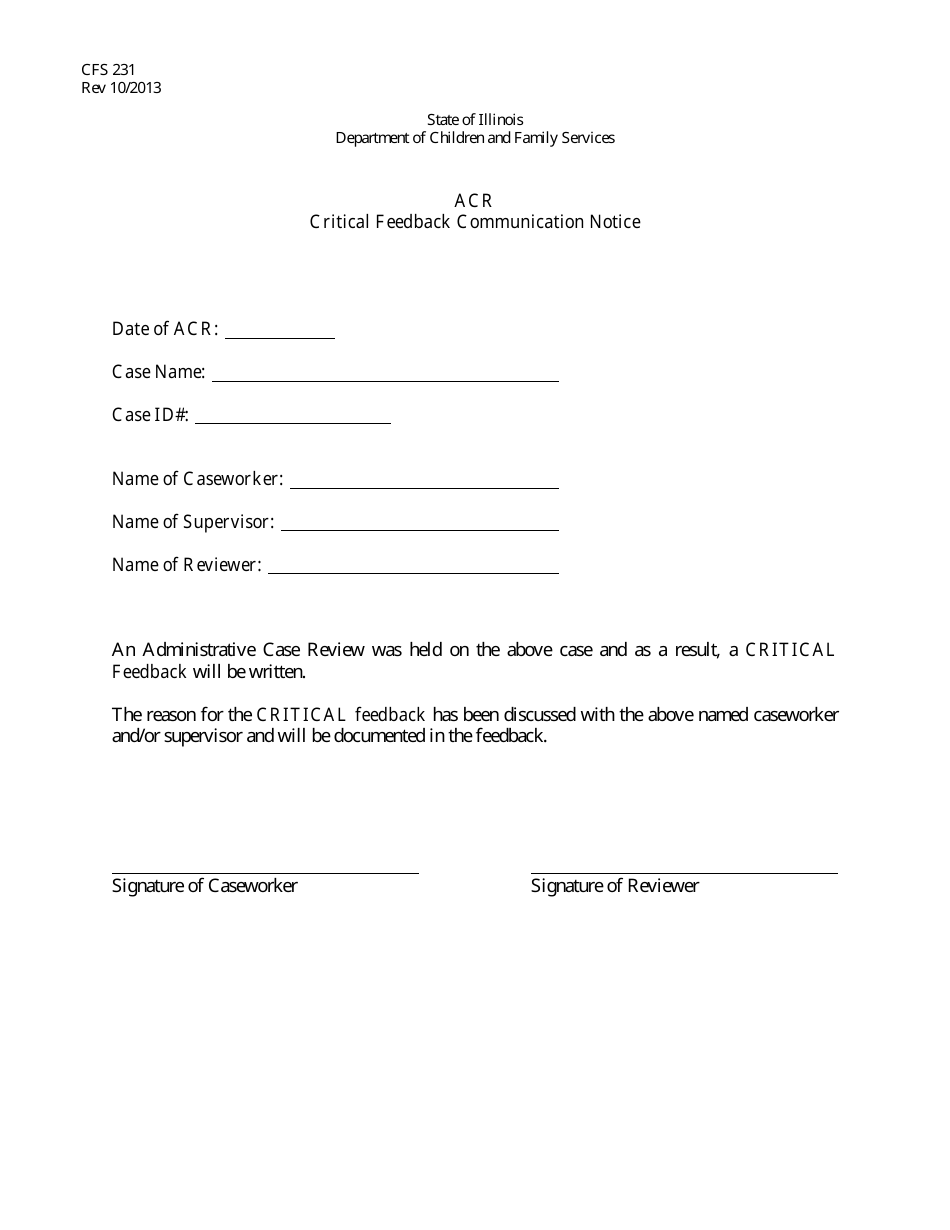 Form CFS231 Acr Critical Feedback Communication Notice - Illinois, Page 1