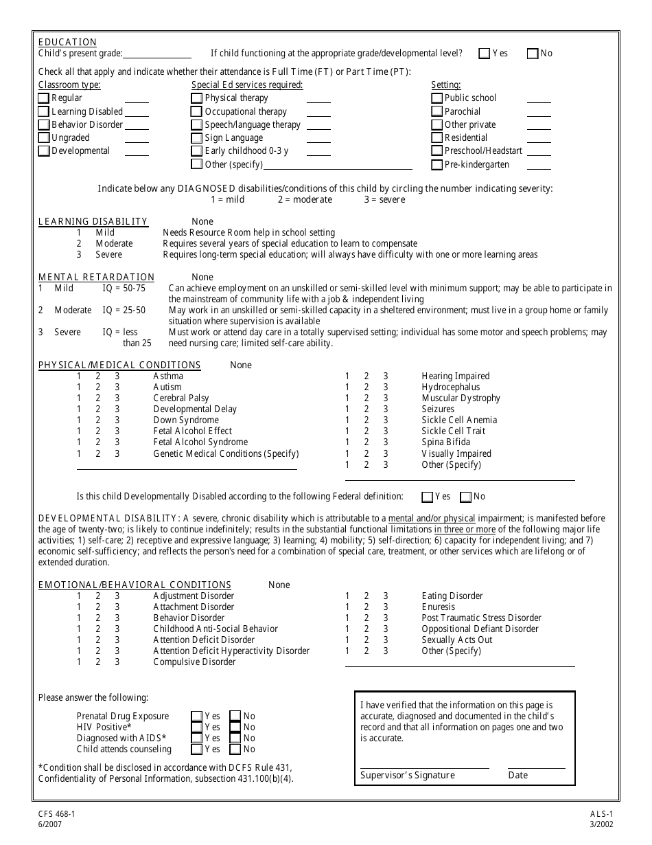 Form CFS468-1 Adoption Listing Service (Als) Child Registration Form - Illinois, Page 3