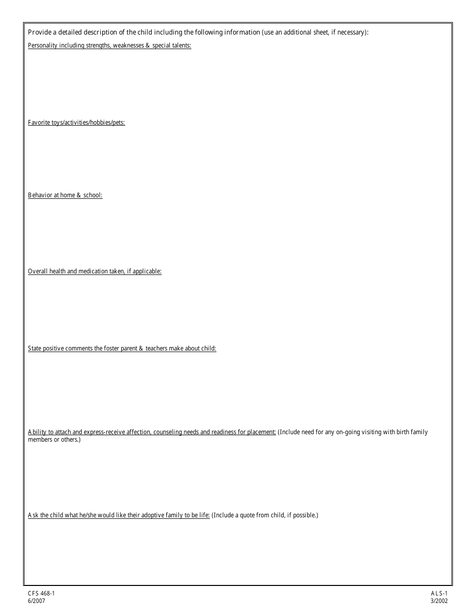 Form CFS468-1 Adoption Listing Service (Als) Child Registration Form - Illinois, Page 4