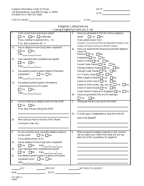 Form CFS468-1A  Printable Pdf