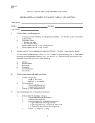 Form CFS485 Individualized Assessment of Child for Purposes of Adoption - Illinois