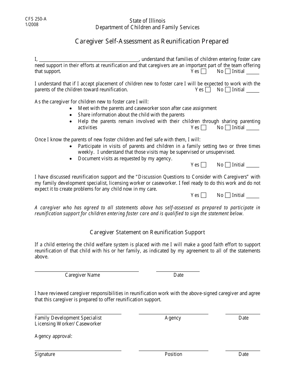 Form CFS-250-A Discussion Questions to Consider With Caregivers Before Self-assessment - Illinois, Page 2