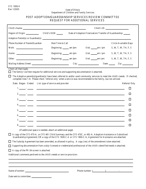 Form CFS1800-K  Printable Pdf