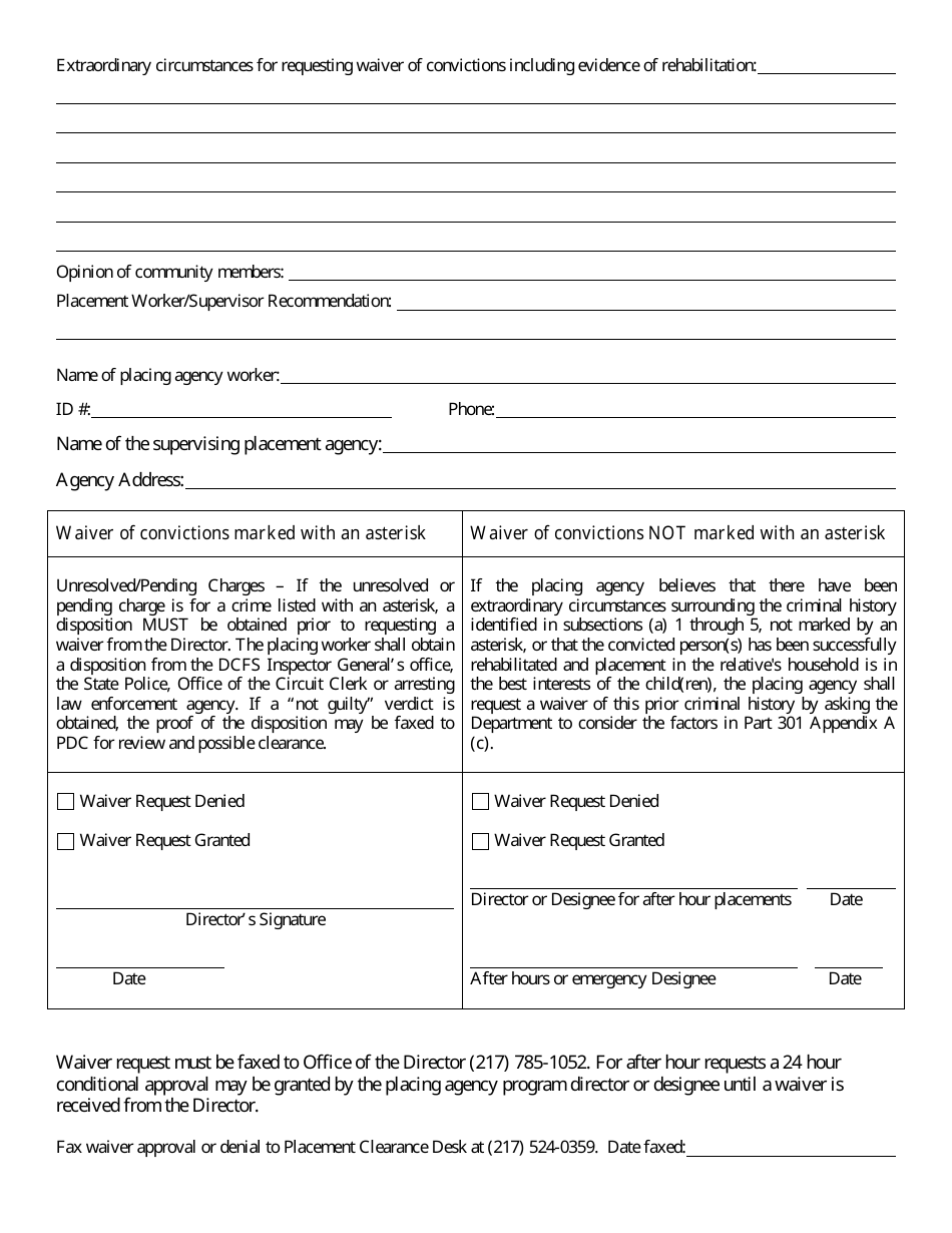 Form CFS301-80 Waiver of Criminal Record of a Household Member for Placement of a Related Child in an Unlicensed Home - Illinois, Page 2