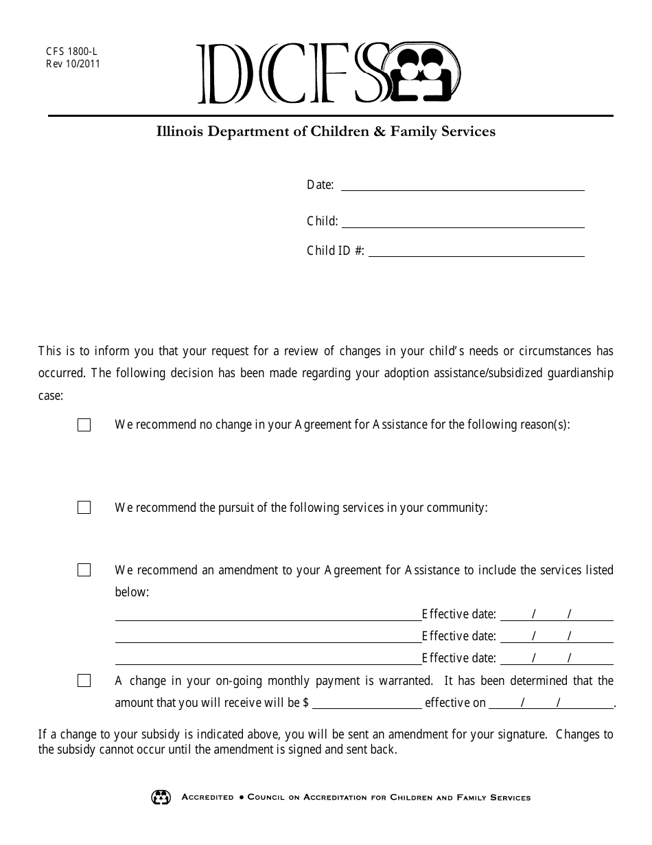 Form CFS1800-L Decision Letter Re Change in Childs Needs Circumstance - Illinois, Page 1