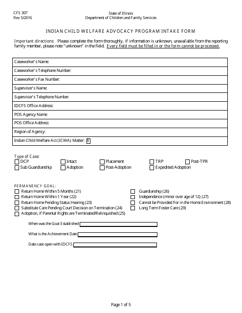 Form CFS307  Printable Pdf