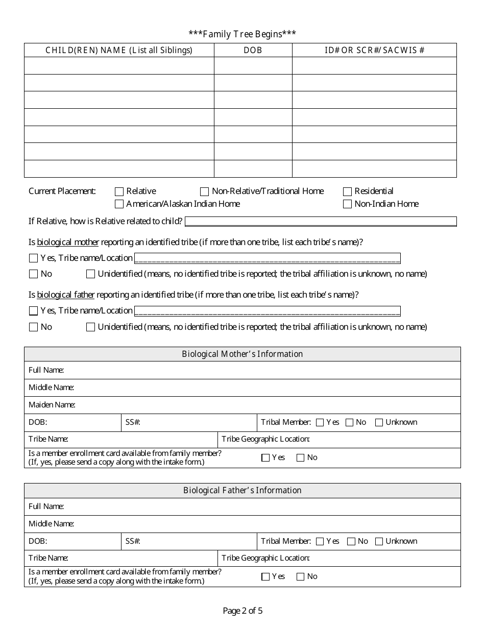 Form CFS307 Indian Child Welfare Advocacy Program Intake Form - Illinois, Page 2