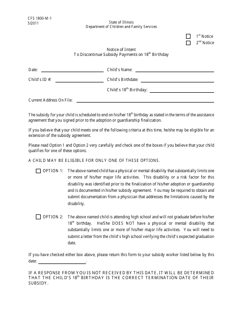 Form CFS1800-M-1  Printable Pdf