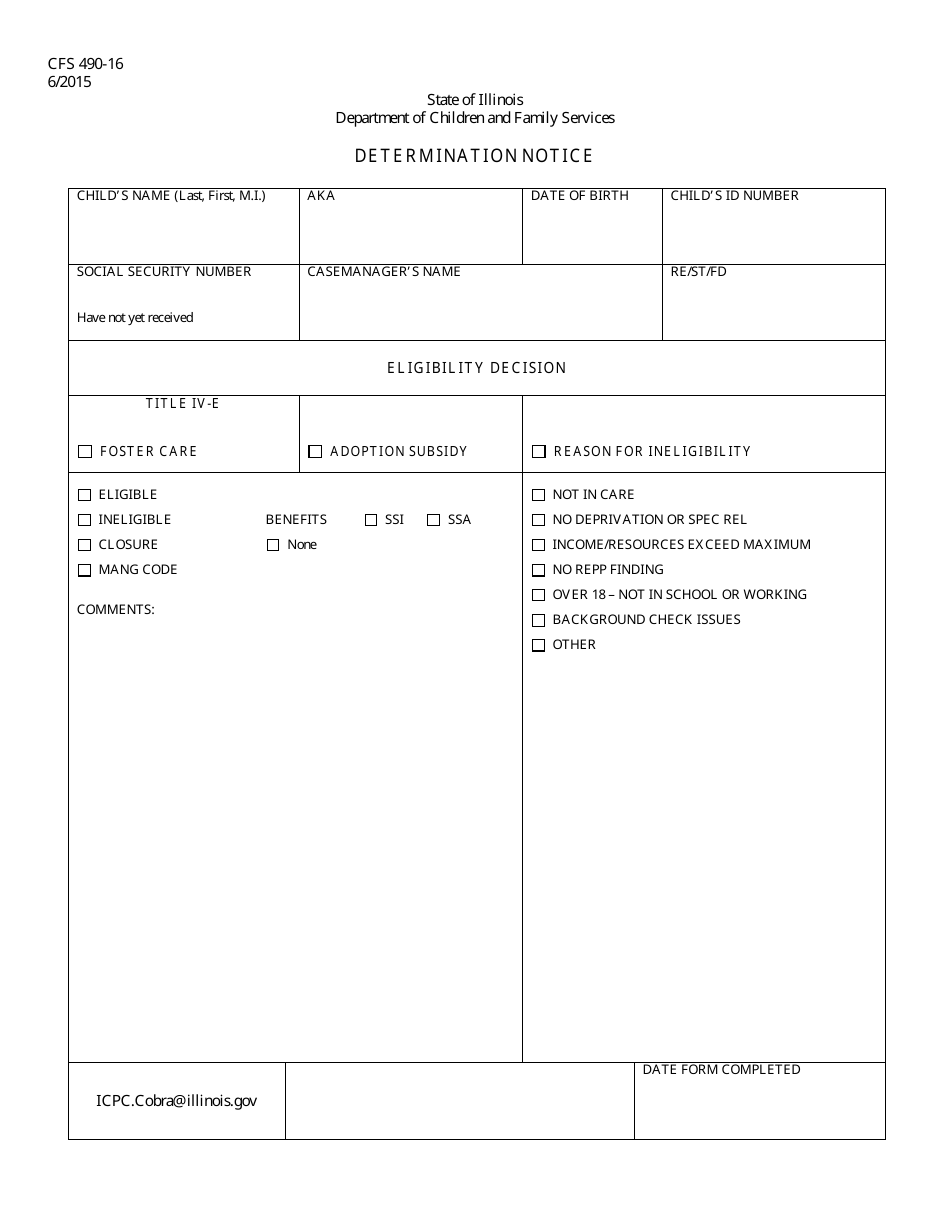 Form CFS490-16 Determination Notice - Illinois, Page 1