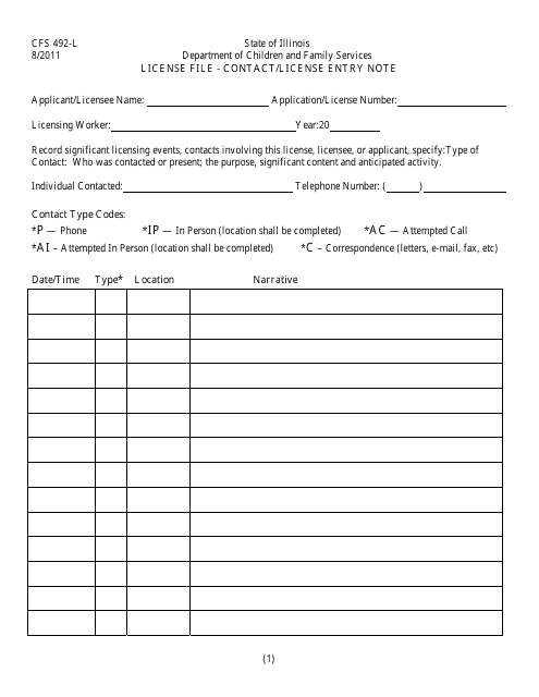 Form CFS492-L  Printable Pdf