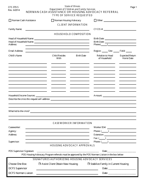 Form CFS370-5 Norman Cash Assistance or Housing Advocacy Referral - Illinois