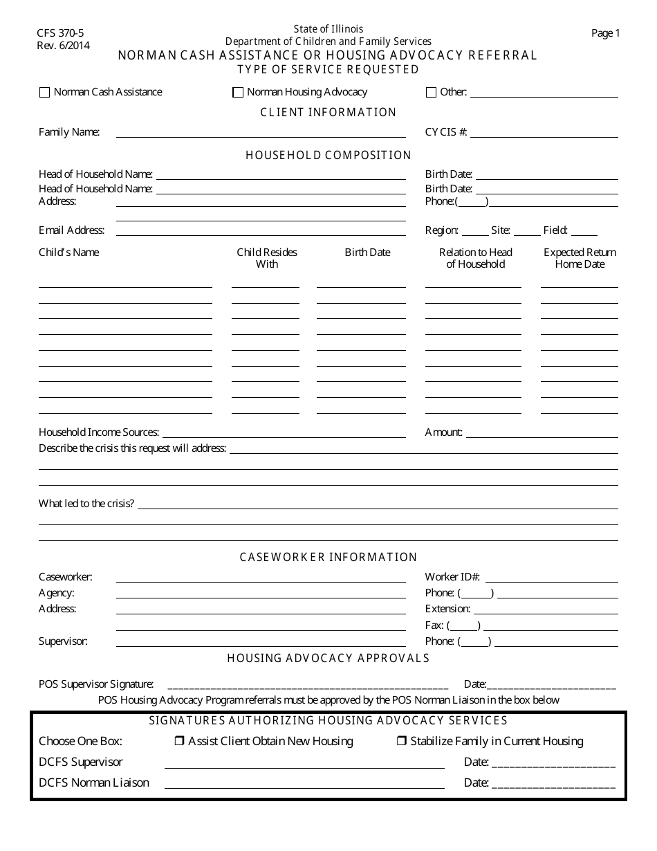 Form CFS370-5 Norman Cash Assistance or Housing Advocacy Referral - Illinois, Page 1
