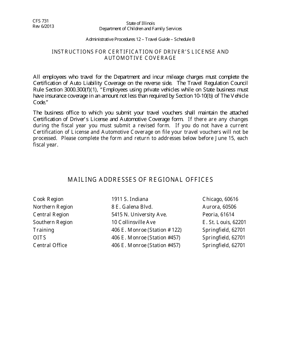 Form CFS731 Certification of Drivers License and Automotive Coverage - Illinois, Page 2