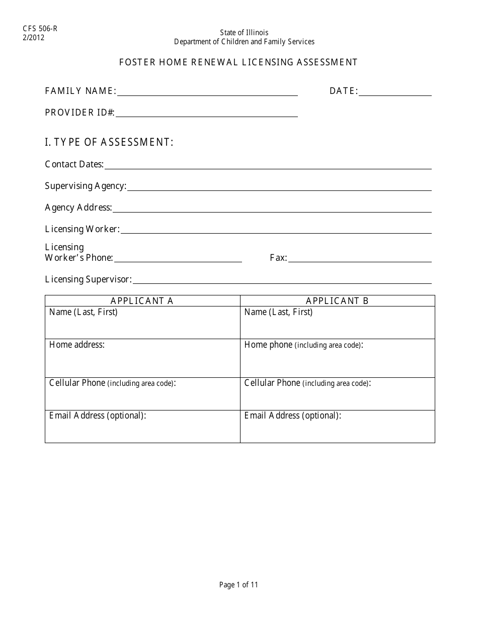 Form CFS506-R Foster Home Renewal Licensing Assessment - Illinois, Page 1