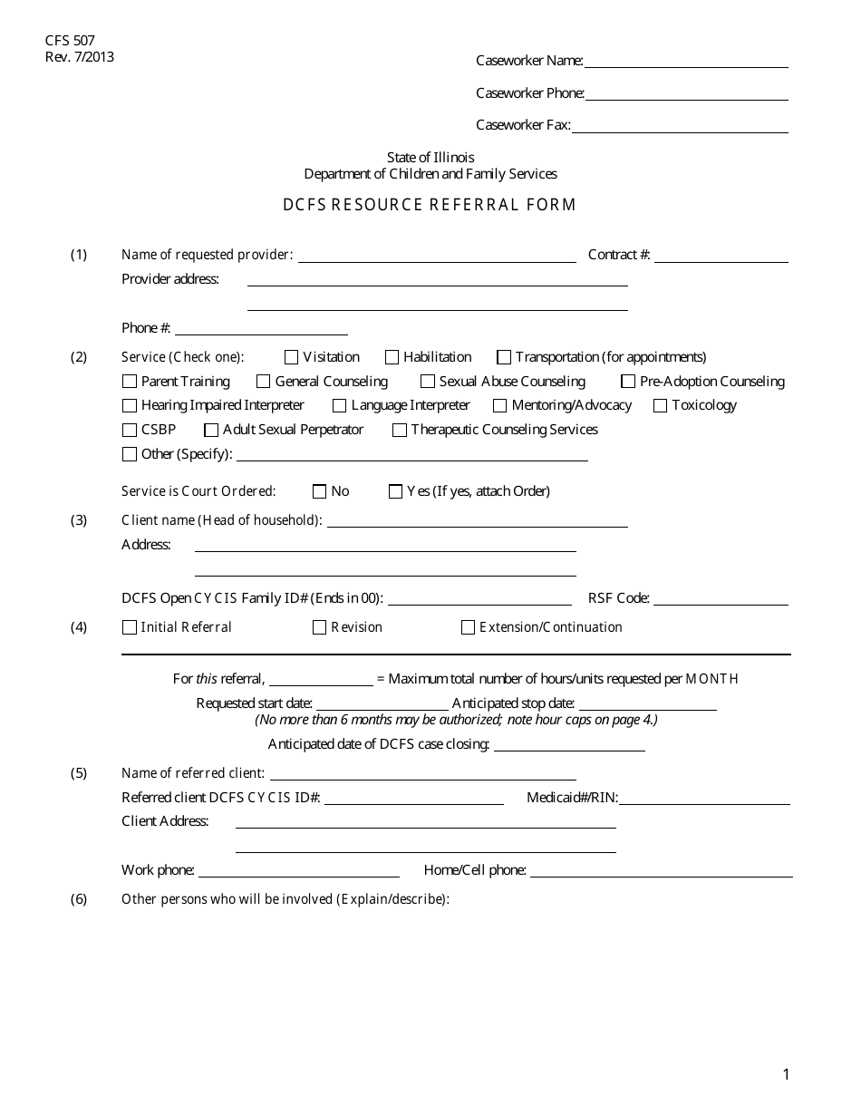 Form CFS507 Dcfs Resource Referral Form - Illinois, Page 1