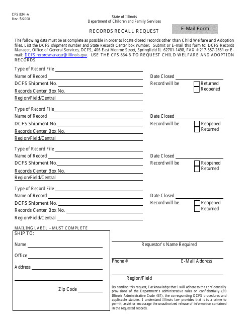 Form CFS834-A  Printable Pdf