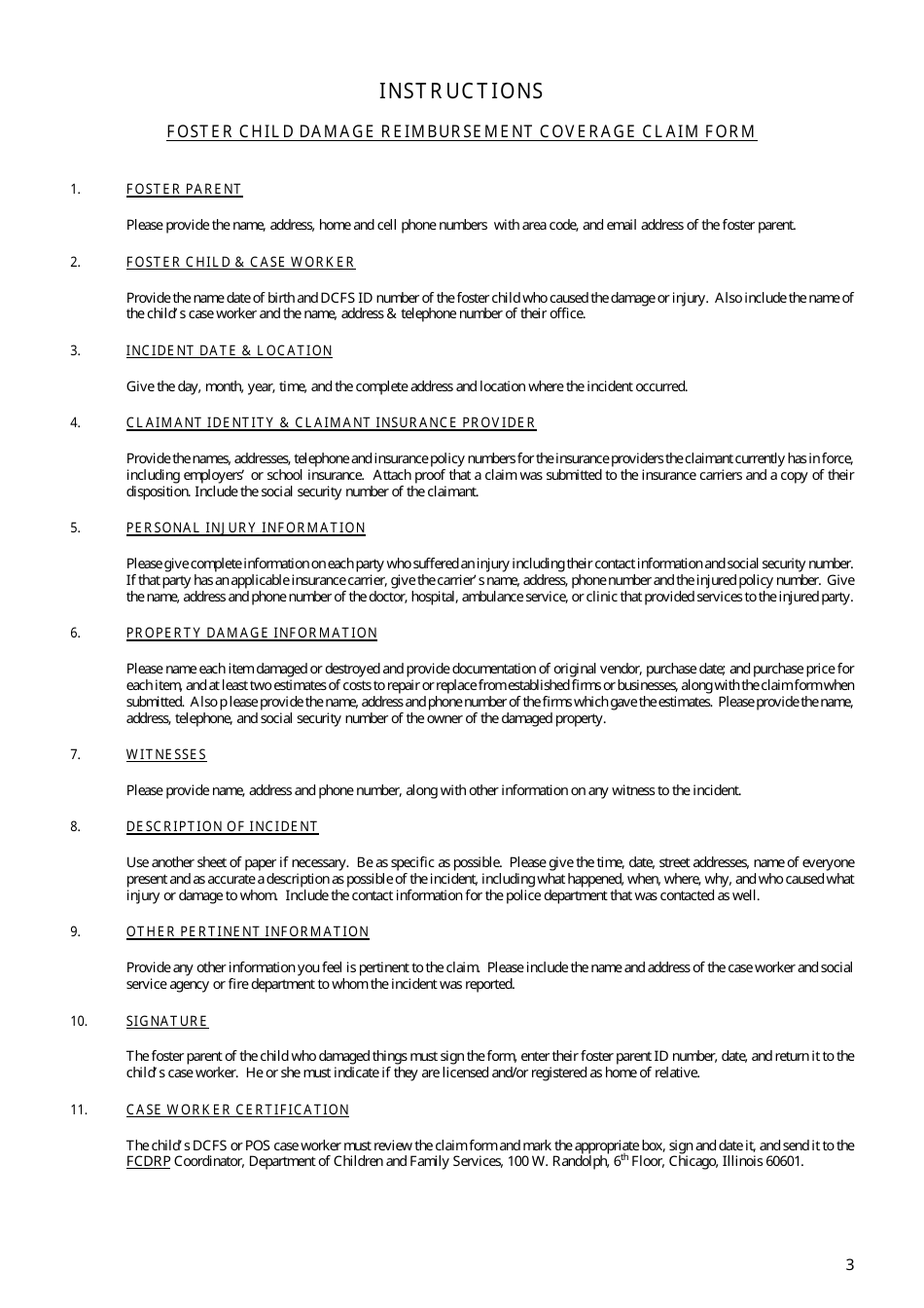 Form CFS851 Foster Child Damage Reimbursement Program Claim Form - Illinois, Page 3
