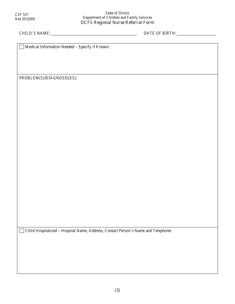 Form CFS531 Dcfs Regional Nurse Referral Form - Illinois, Page 3