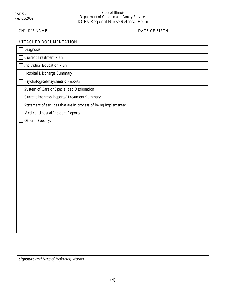 Form CFS531 Dcfs Regional Nurse Referral Form - Illinois, Page 4
