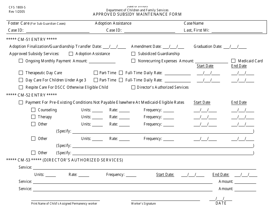 Form CFS1800S Download Printable PDF or Fill Online Approved Subsidy Maintenance Form Illinois