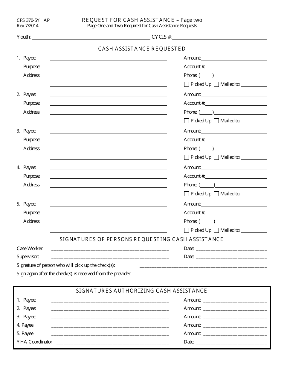Form CFS370-5YHAP Youth Housing Assistance Program Request for Cash Assistance and / or Housing Advocacy - Illinois, Page 2