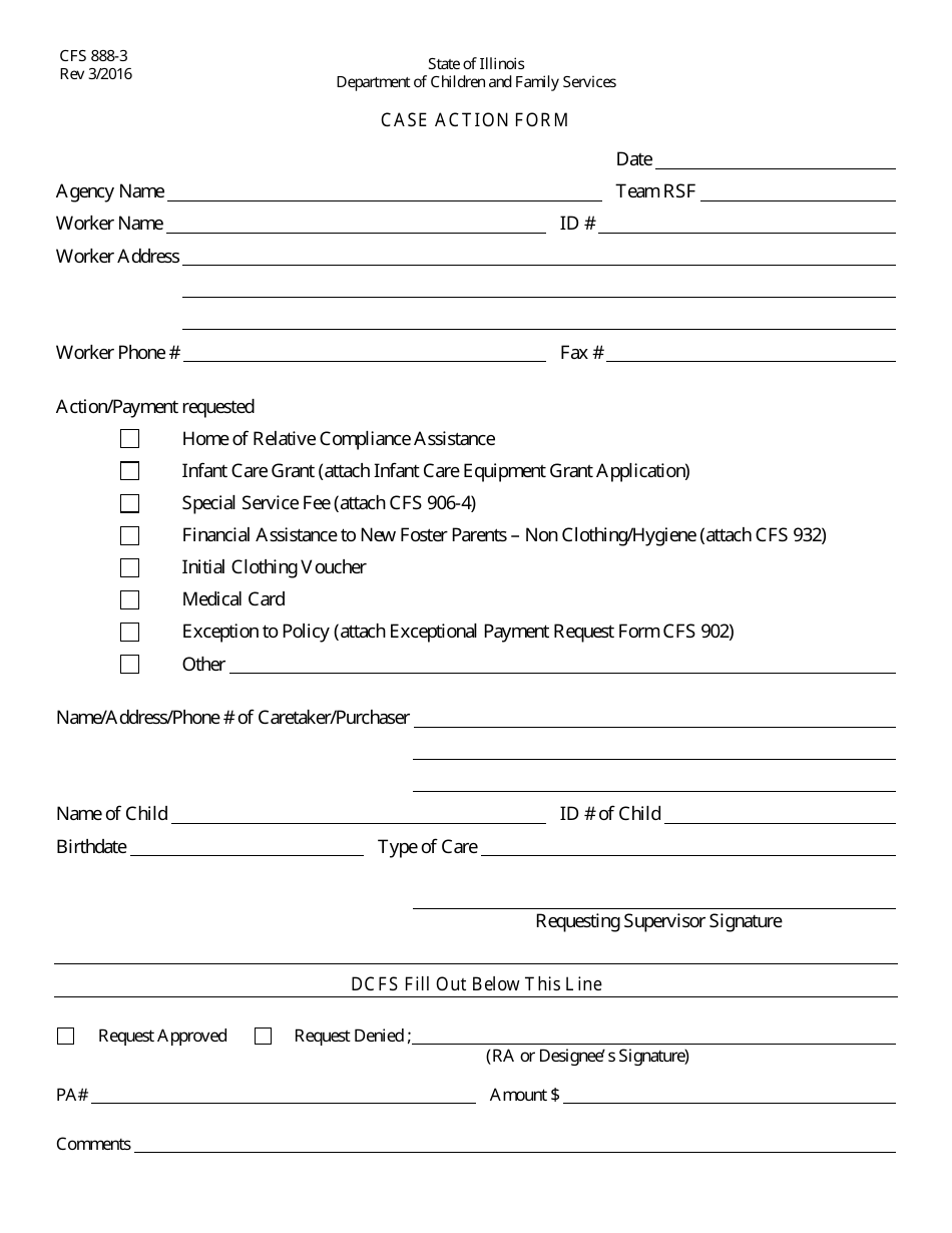 Form CFS888-3 Case Action Form - Illinois, Page 1