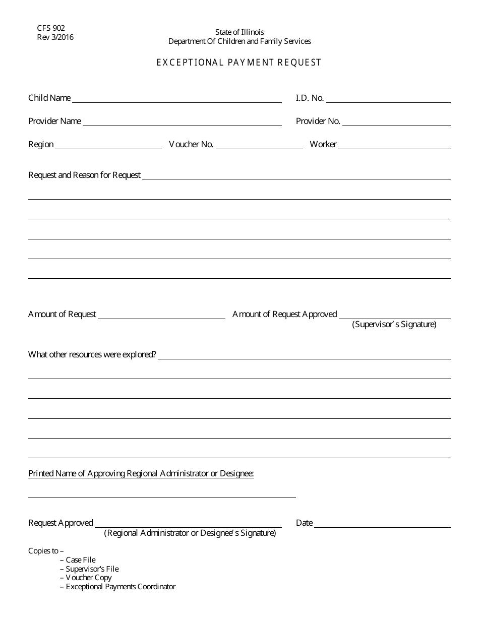 Form CFS902 Exceptional Payment Request - Illinois, Page 1