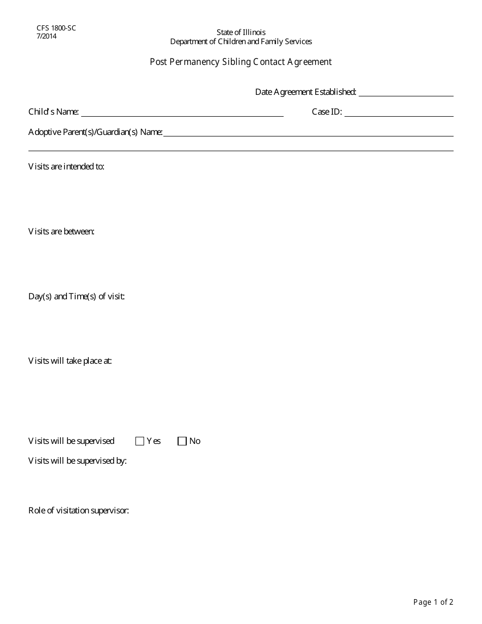 Form CFS1800-SC Post Permanency Sibling Contact Agreement - Illinois, Page 1