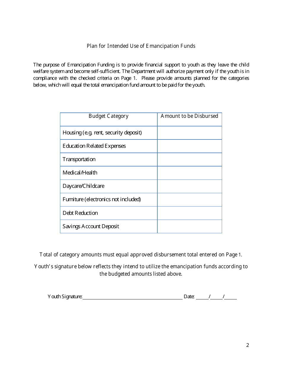 Form CFS374 Emancipation Funding Application and Disbursement Plan - Illinois, Page 2