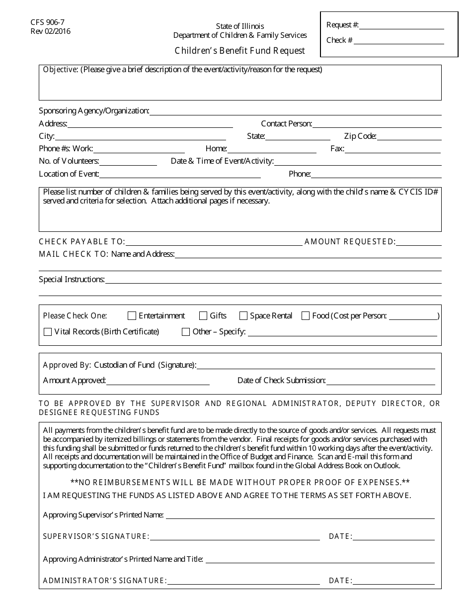 Form CFS906-7 Childrens Benefit Fund Request - Illinois, Page 1