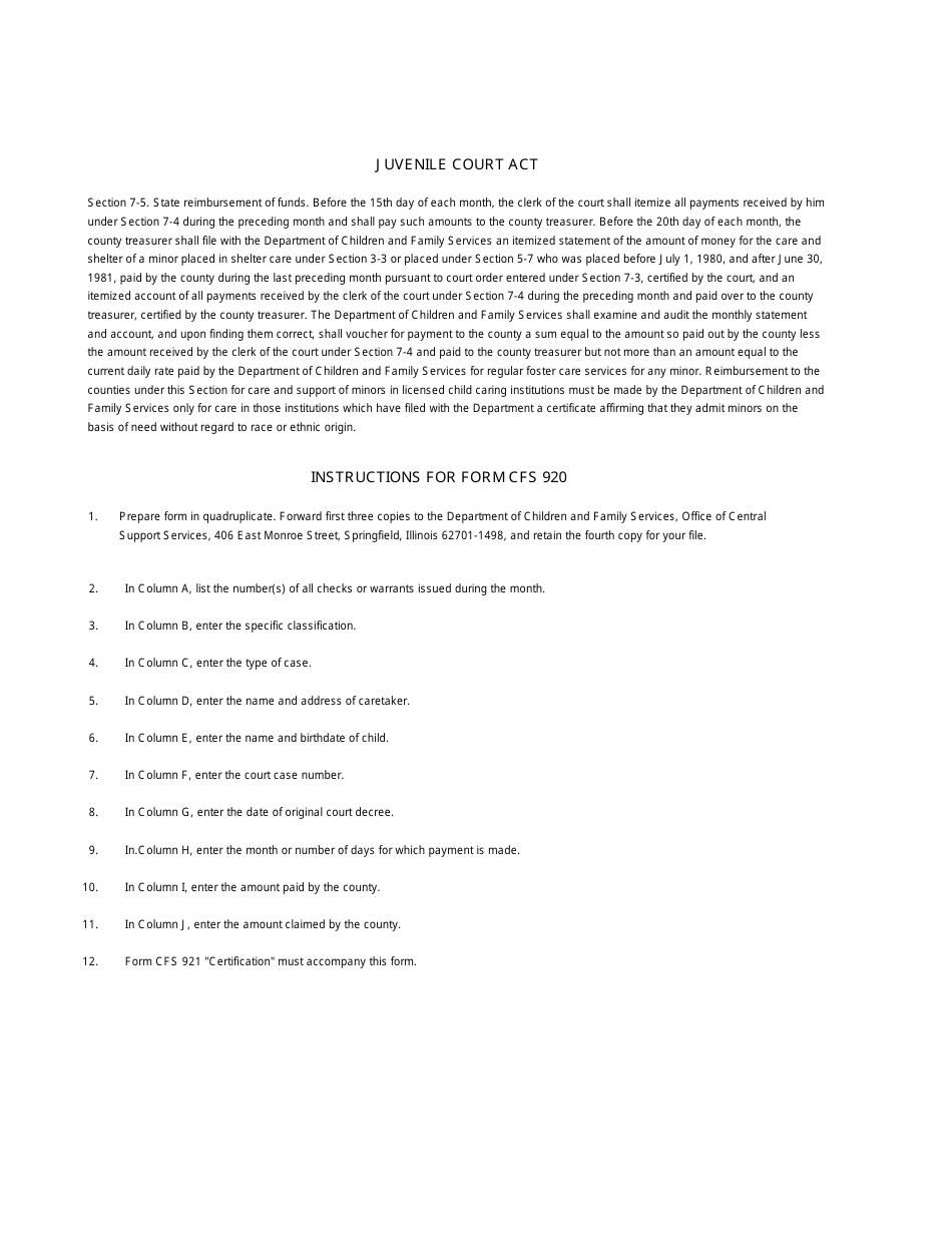 Form CFS920 Statement of Money Paid by County - Illinois, Page 2