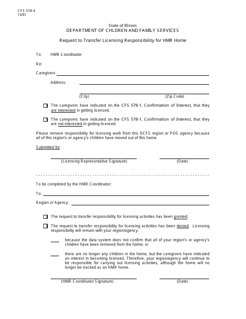 Form CFS578-4 Request to Transfer Licensing Responsibility for Hmr Home - Illinois