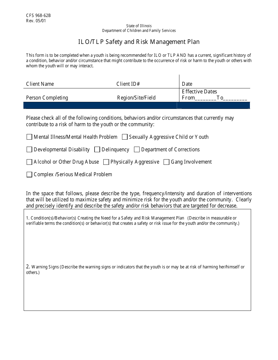Form CFS968-62B Ilo / Tlp Safety and Risk Management Plan - Illinois, Page 1
