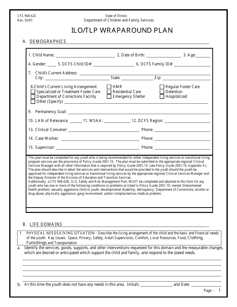 Form CFS968-62C Ilo / Tlp Wraparound Plan - Illinois, Page 1