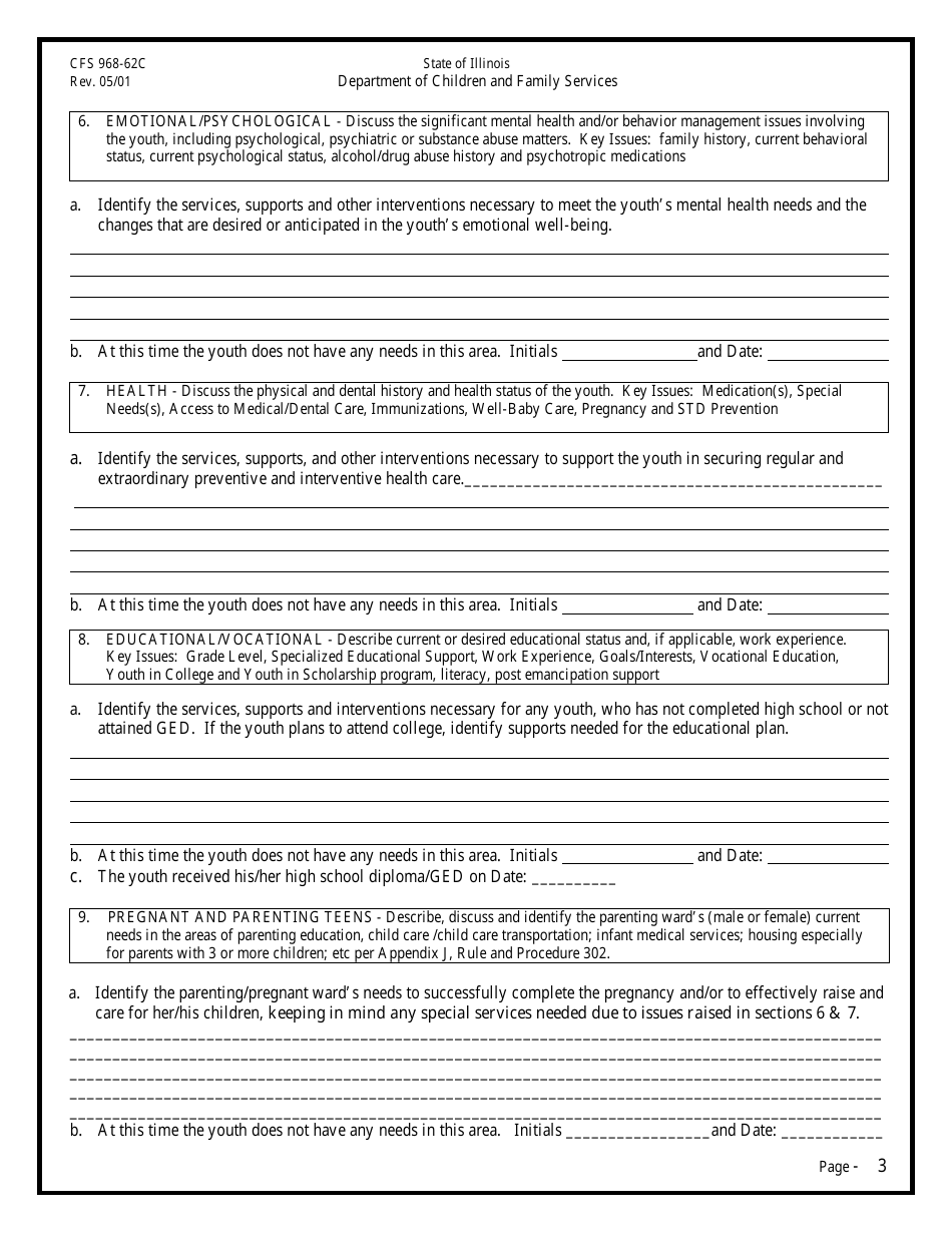 Form CFS968-62C Ilo / Tlp Wraparound Plan - Illinois, Page 3