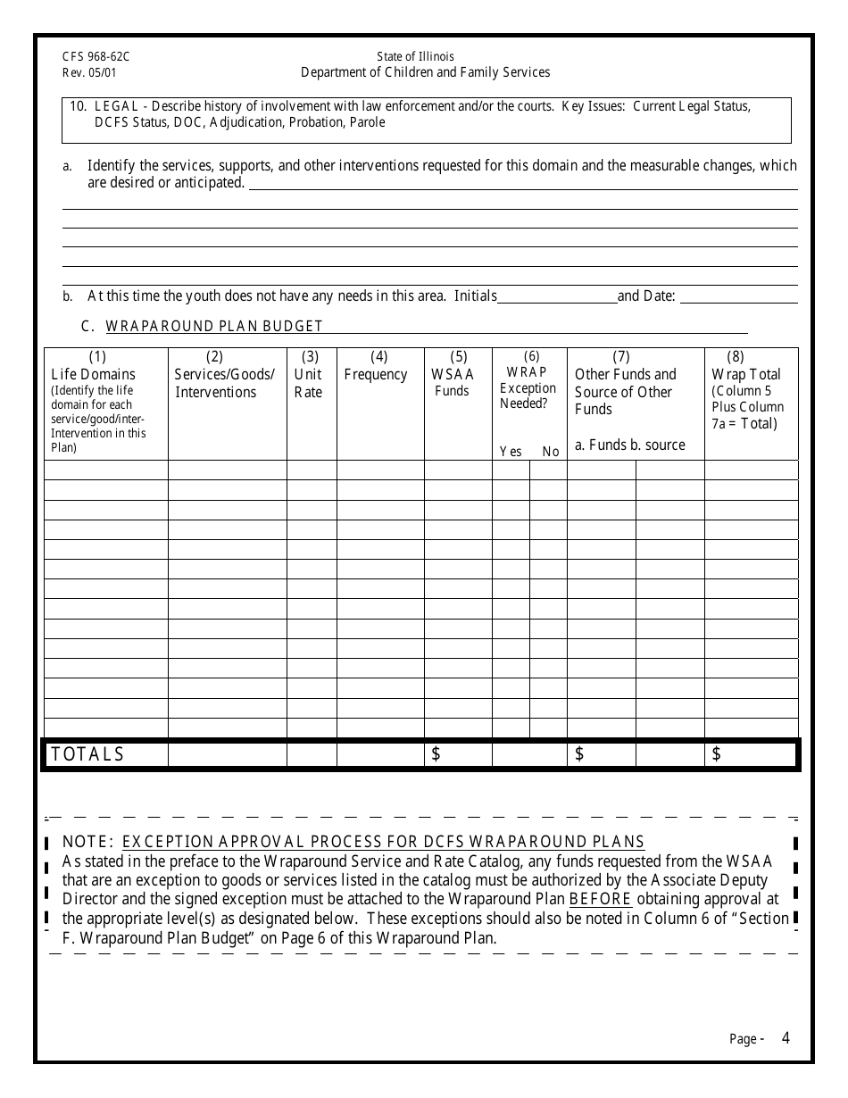 Form CFS968-62C Ilo / Tlp Wraparound Plan - Illinois, Page 4
