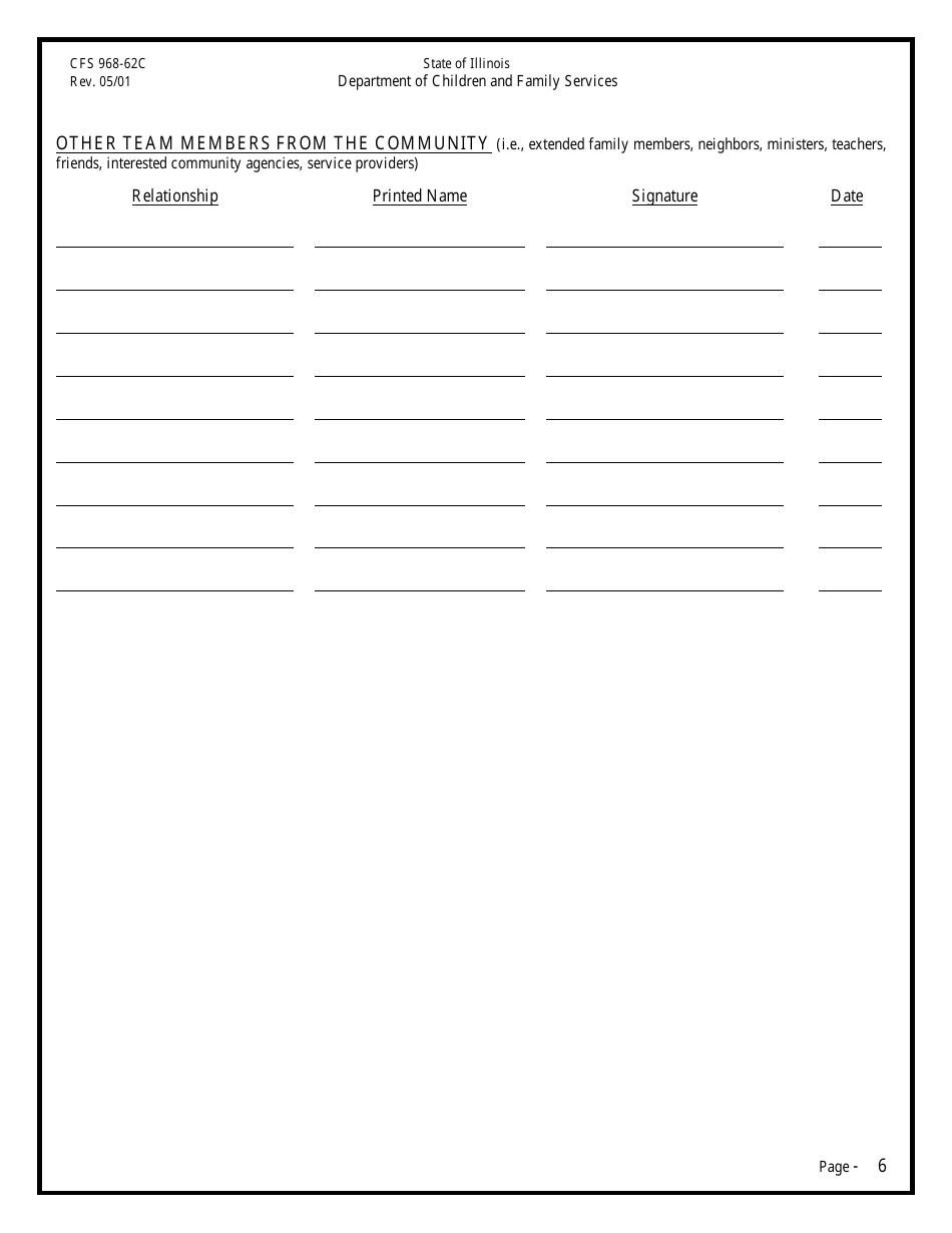 Form CFS968-62C Ilo / Tlp Wraparound Plan - Illinois, Page 6