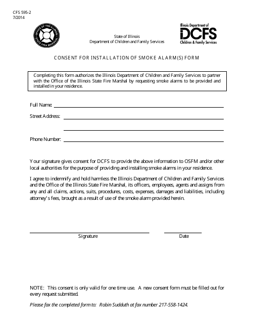 Form CFS595-2 Consent for Installation of Smoke Alarm(S) Form - Illinois