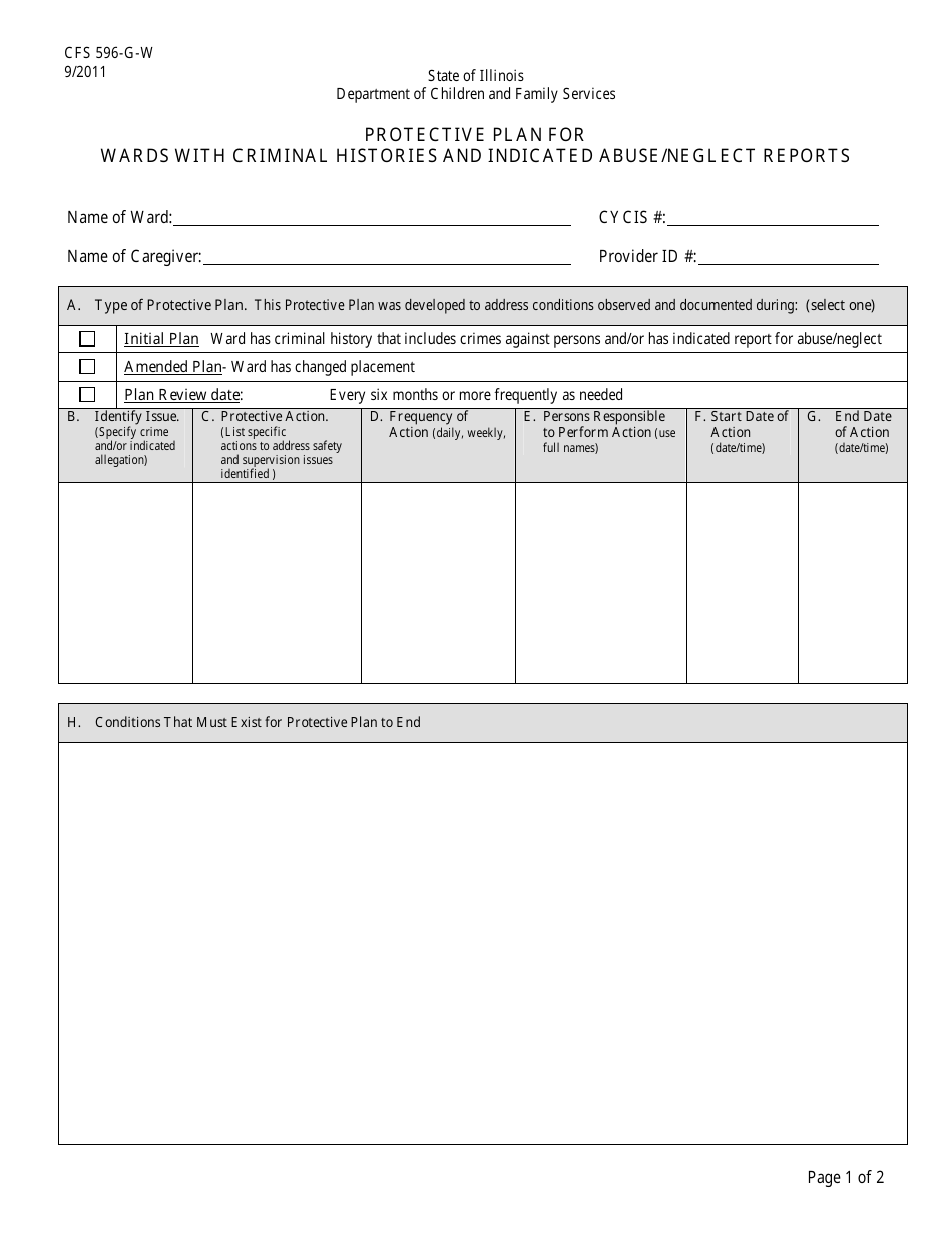 Form CFS596-G-W Protective Plan Forwards With Criminal Histories and Indicated Abuse / Neglect Reports - Illinois, Page 1